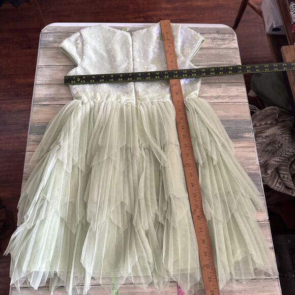 Disney Princess Tiana Girls Dress Sz 9/10 Green Tiered Sequins Fairycore Tulle - Picture 12 of 14